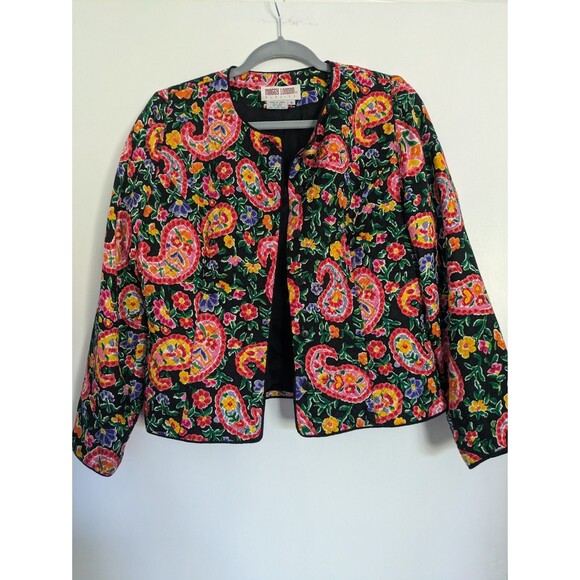 Maggy London Paisley Print Quilted SILK Jacket Size 8 Vintage - Picture 1 of 6